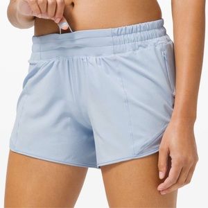 Lululemon Hotty hot 4 inch tall shorts blue linen